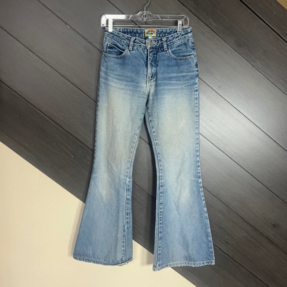 Paris Blues Friends Women's Flare Jeans Size 3 Low Rise Y2K Cat Patchβ 90s